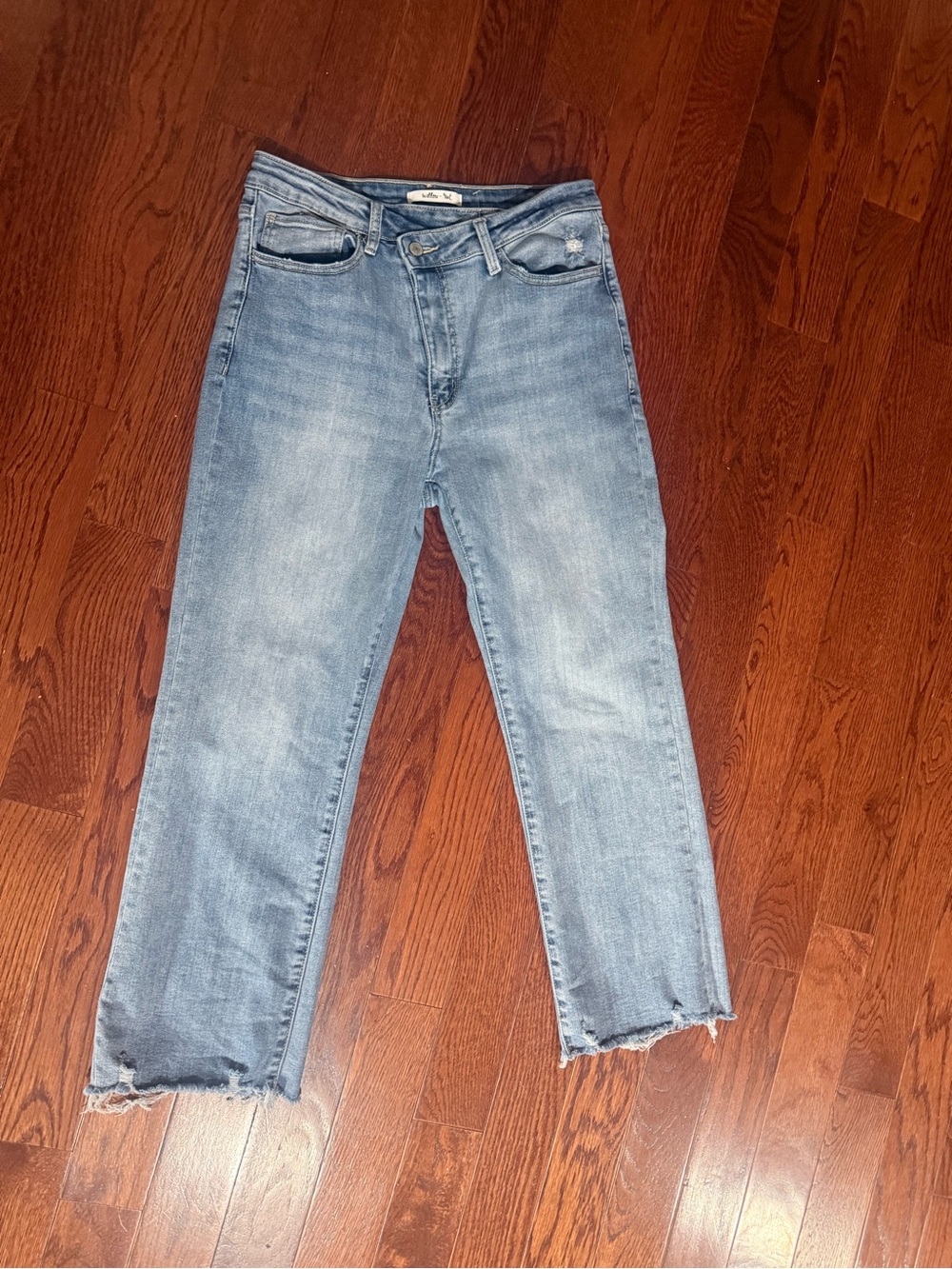 Light Blue Cropped Straight Jeans with Raw Hem - Willow & Root